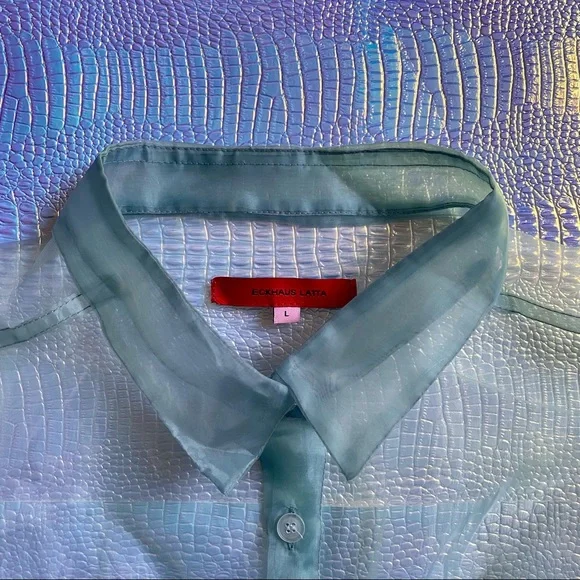 🌈 SOLD 🌈 ECKHAUS LATTA float blouse in liquid blue Japanese organza sheer mesh - Picture 11 of 16